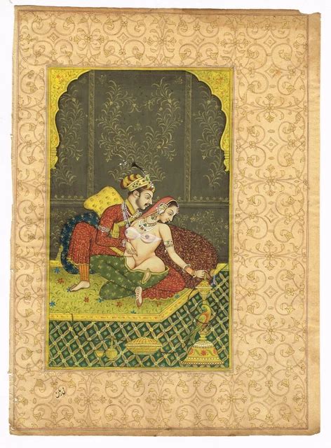 MUGHAL MINIATURE PAINTING Of King And Naked Queen Romance Indian Erotic