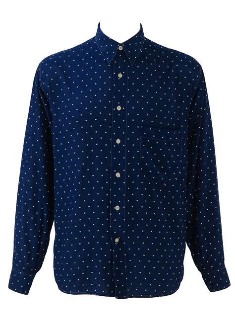 Navy Blue Shirt with White Polka Dots - M/L | Reign Vintage