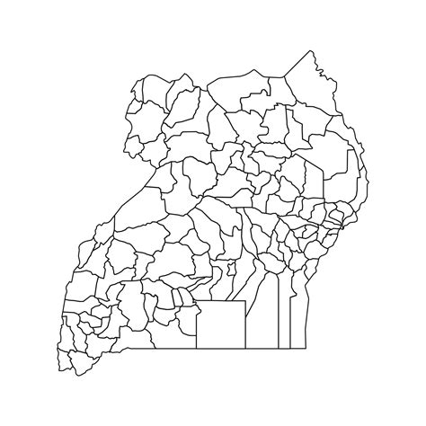 Outline Sketch Map Of Uganda With States And Cities Vector Art