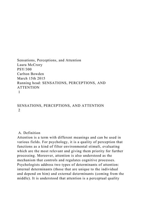 Sensations Perceptions And Attention Laura Mccro Docx