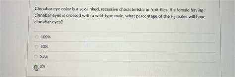Solved Cinnabar Eye Color Is A Sex Linked Recessive Chegg