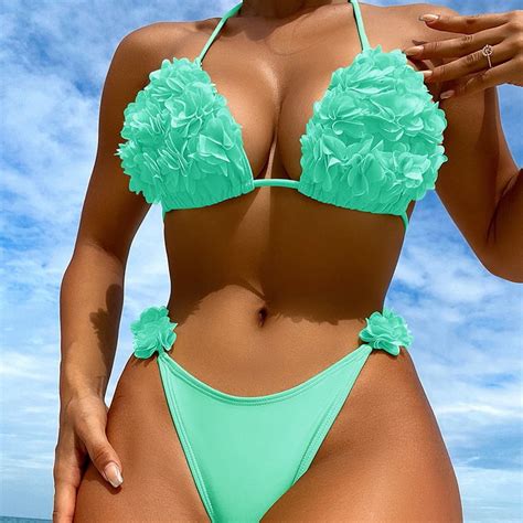 HHH Bikini New Multi Color Petal Lace Up Beach Bikini Swimsuit Bikini Swimsuit For Women