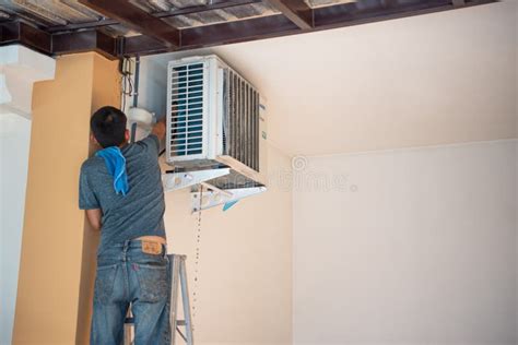 Cleaning Air Conditioner By Water For Clean A Dust Editorial Stock