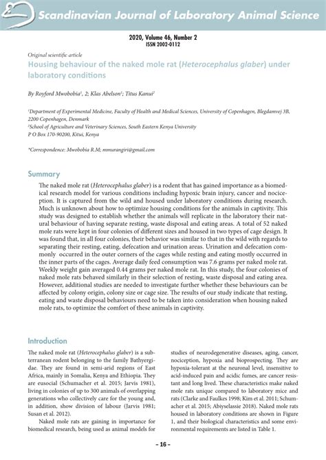 PDF Housing Behaviour Of The Naked Mole Rat Heterocephalus Glaber Under Laboratory Conditions