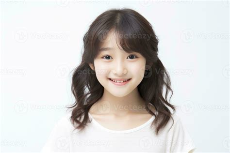 Ai Generated Asian Smiling Little Girl Portrait Isolated On White