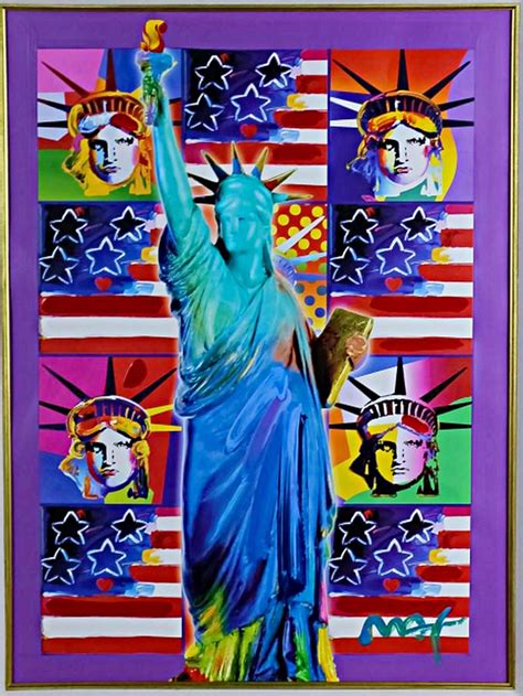 Peter Max Unique Painting United We Stand Four Statues Of Liberty