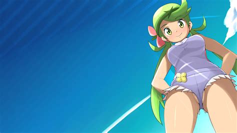 Wallpaper Ero Anime Pokemon Kris Green Eyers Green Hair Blue Sky Open Legs 2078x1169