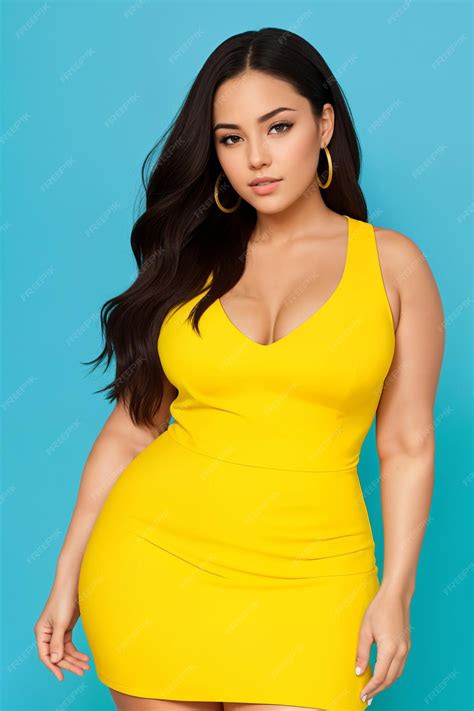 Premium Ai Image Beauty Curve Plus Size Fat Woman In A Yellow Mini