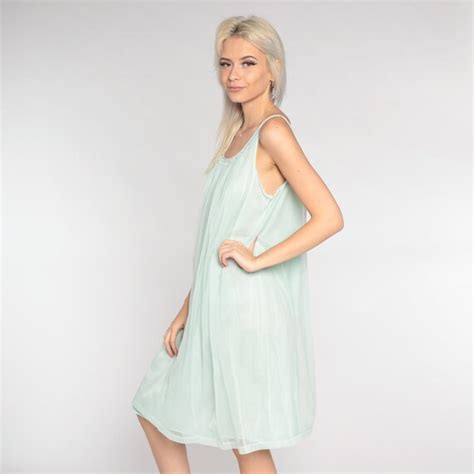 Mint Nightgown 70s Lingerie Mini Dress Floral Lace Ba Gem