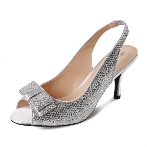 Flv320 Silver Glittery Sling Back Peep Toe Shoe With Bow