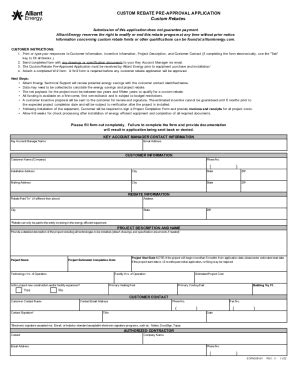 Fillable Online Ecrm Custom Rebate Pre Approval Application Rev