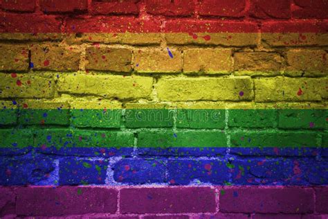 Painted Gay Pride Rainbow Flag On A Brick Wall Stock Image Image Of