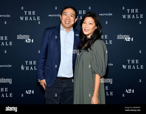 Andrew Yang Left And Wife Evelyn Yang Attend The Premiere Of The