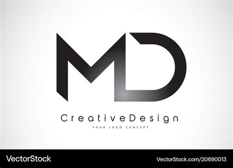 Md M D Letter Logo Design Creative Icon Modern Vector Image