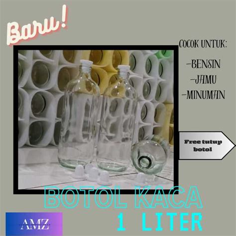 BOTOL KACA BOTOL BENSIN ECERAN UKURAN 1 LITER PAKET 20 PCS BOTOL TUTUP