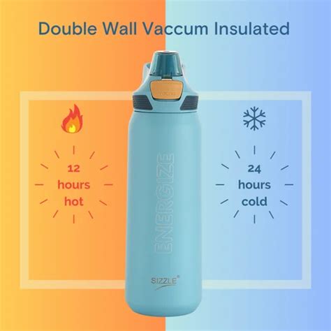 Sizzle Sinq Vacuum Insulated Flask Double Wall Hot Cold Bottle With Press Button Mechanism