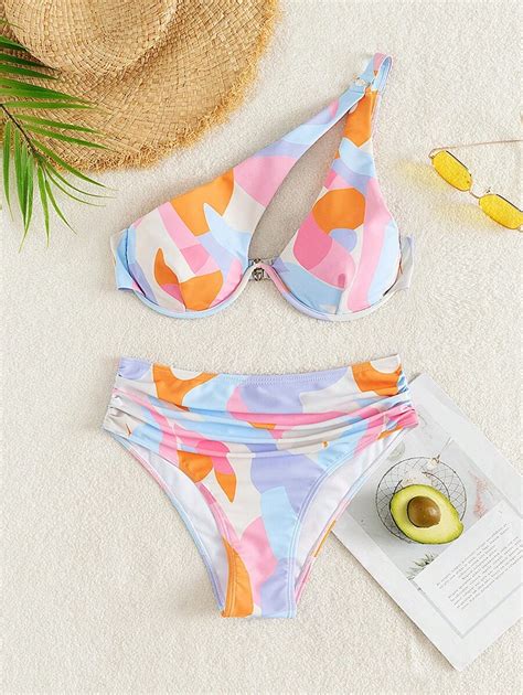 Swim Mod Bañador bikini con aro con estampado Moda de Mujer SHEIN México