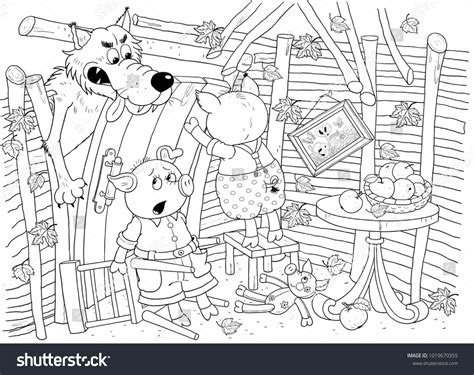 Three Little Pigs Fairy Tale Coloring Stock Illustration 1019670355