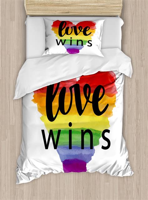 Pride Duvet Cover Set Twin Size Inspirational Gay Rights Slogan Love