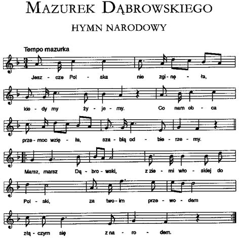 Da Kto Nuty Do Mazurka D Browskiego Hymn Pa Stwowy Na Flet Prosty