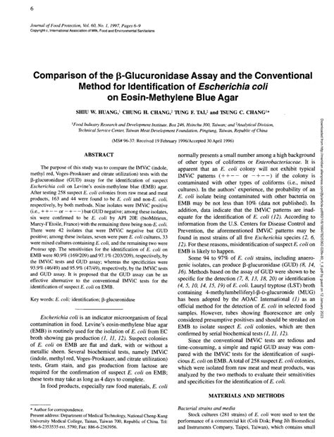 PDF Comparison of the β Glucuronidase Assay and the Conventional