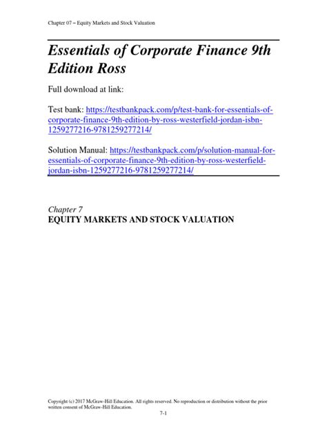 Essentials of Corporate Finance 9th Edition Ross Solutions Manual 1 | PDF