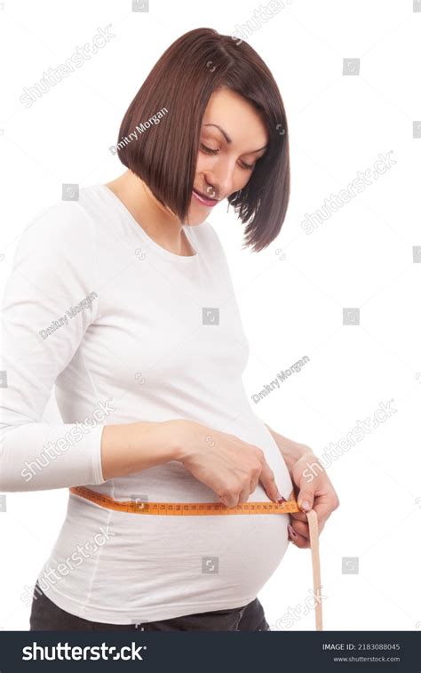 Shy Cute Pregnant Brunette Posing Measurement Stock Photo Shutterstock