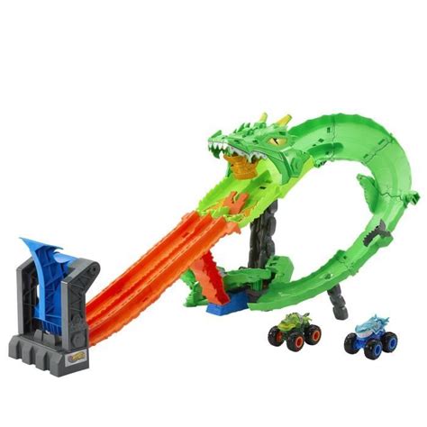 Bebeboutik Hot Wheels Monster Trucks Coffret Piste Dragon Sharks Vs Dinos Hot Wheels