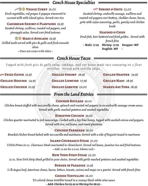 Key Largo Conch House Menu, Key Largo, FL