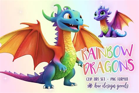 Rainbow Dragons Sublimation Clipart Cute Dragon Clip Art For Kids