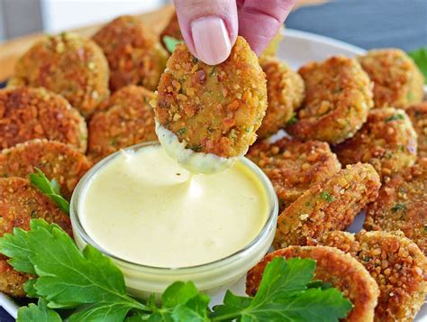 Veggie Nuggets with Vegan Honey Mustard Dipping Sauce