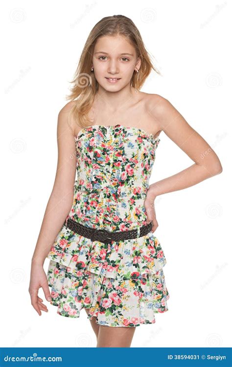 Fashion Preteen Girl Against the White Stock Image - Image of