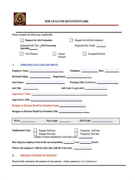 Free Job Questionnaire Forms In Pdf Ms Word With Questionnaire