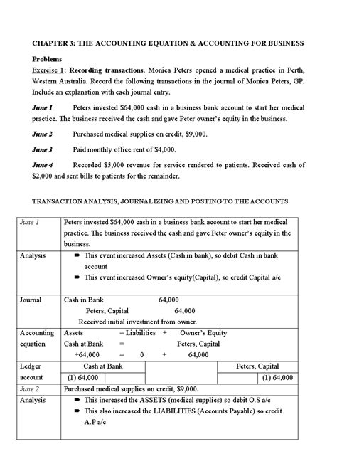 CHAPTER 3: ACCOUNTING EQUATION & TRANSACTION RECORDING EXERCISES - Studocu