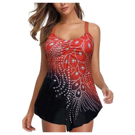 Mode bikini femme maillot de bain deux pièces à imprimé floral pour femme Rouge Rouge