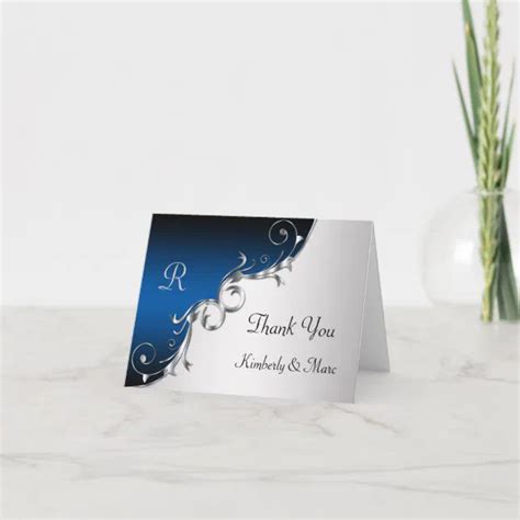 Elegant Blue And Silver Thank You Cards Zazzle