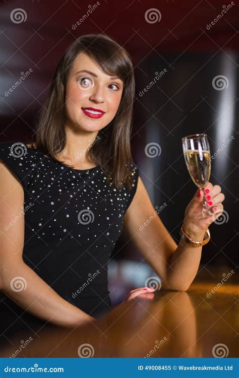 Pretty Brunette Drinking Glass Of Champagne Stock Image Image Of Person Dress