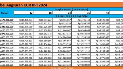 Tabel Angsuran KUR BRI 8 Juli 2024 Pinjaman Tanpa Jaminan Bunga 0 5