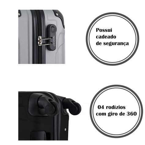 Mala Com Cadeado - Mala de Viagem Bordo com Rodinhas 360° e Cadeado M50 Preto Best ...
