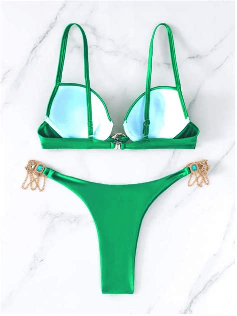 Bañador bikini push up vinculado con aro con diseño de cadena