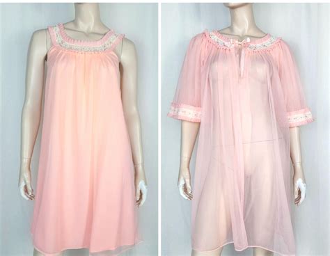 Vtg Tosca Pc Peignoir Set Lingerie Nightgown Robe Pink S M Etsy