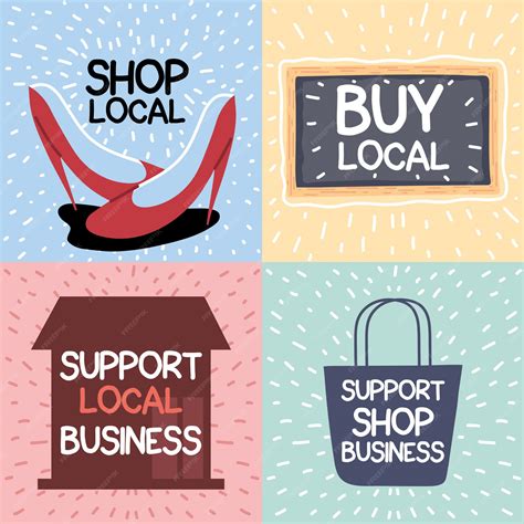 Premium Vector | Set of local shop campaign, supports local businesses