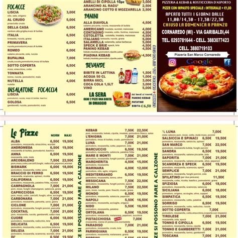 Menu at Pizzeria San - Marco, Cornaredo, Via Giuseppe Garibaldi