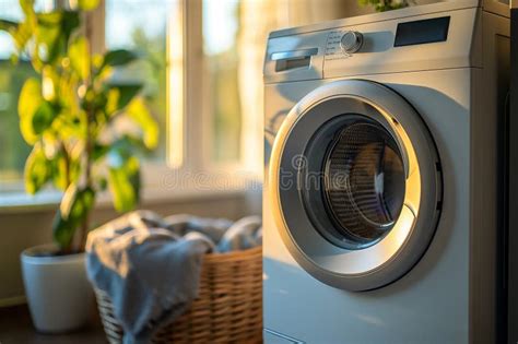 Washing Machine And Basket With Clean And Dirty Things House Cleaning