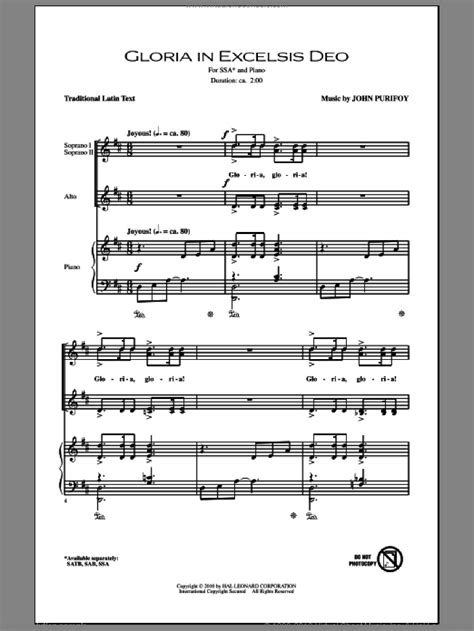 Gloria In Excelsis Deo Sheet Music For Choir Ssa Soprano Alto