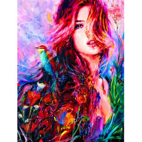 5D Diamond Painting Colorful Birds And Women Paint With Diamonds Art