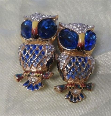 Corocraft Blue Rhinestone Owls Pin S Costume Jewelry Sets