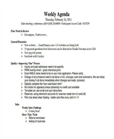 Weekly Sales Meeting Agenda Template