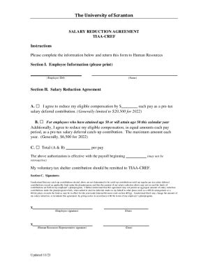 Fillable Online Salary Reduction Agreement Fax Email Print Pdffiller