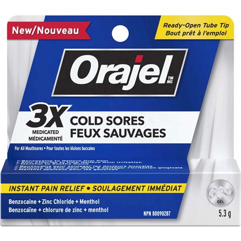 Orajel 3X Cold Sore Gel for Instant Relief - 20% Benzocaine, Menthol